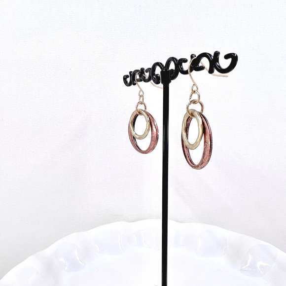 NWOT – Copper & Gold Tone Open Circle Dangle 1.5” Fishhook Earrings - Picture 4 of 5
